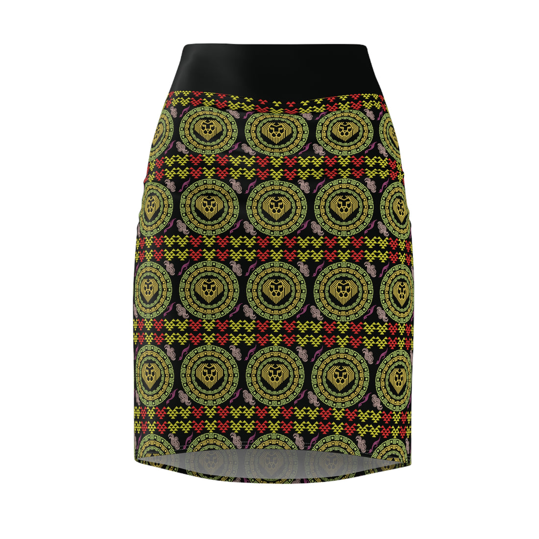 Black Geo Lion Head Pencil Skirt