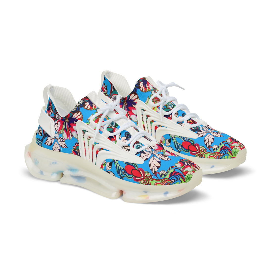 Aqua Floral Pop OTT Men's Mesh Knit Sneakers