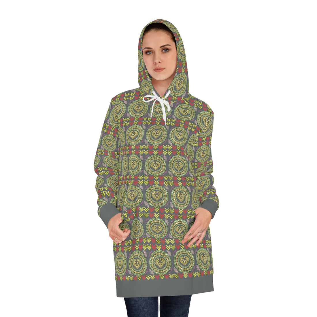 Ash Geo Lion Head Hoodie Dress (AOP)