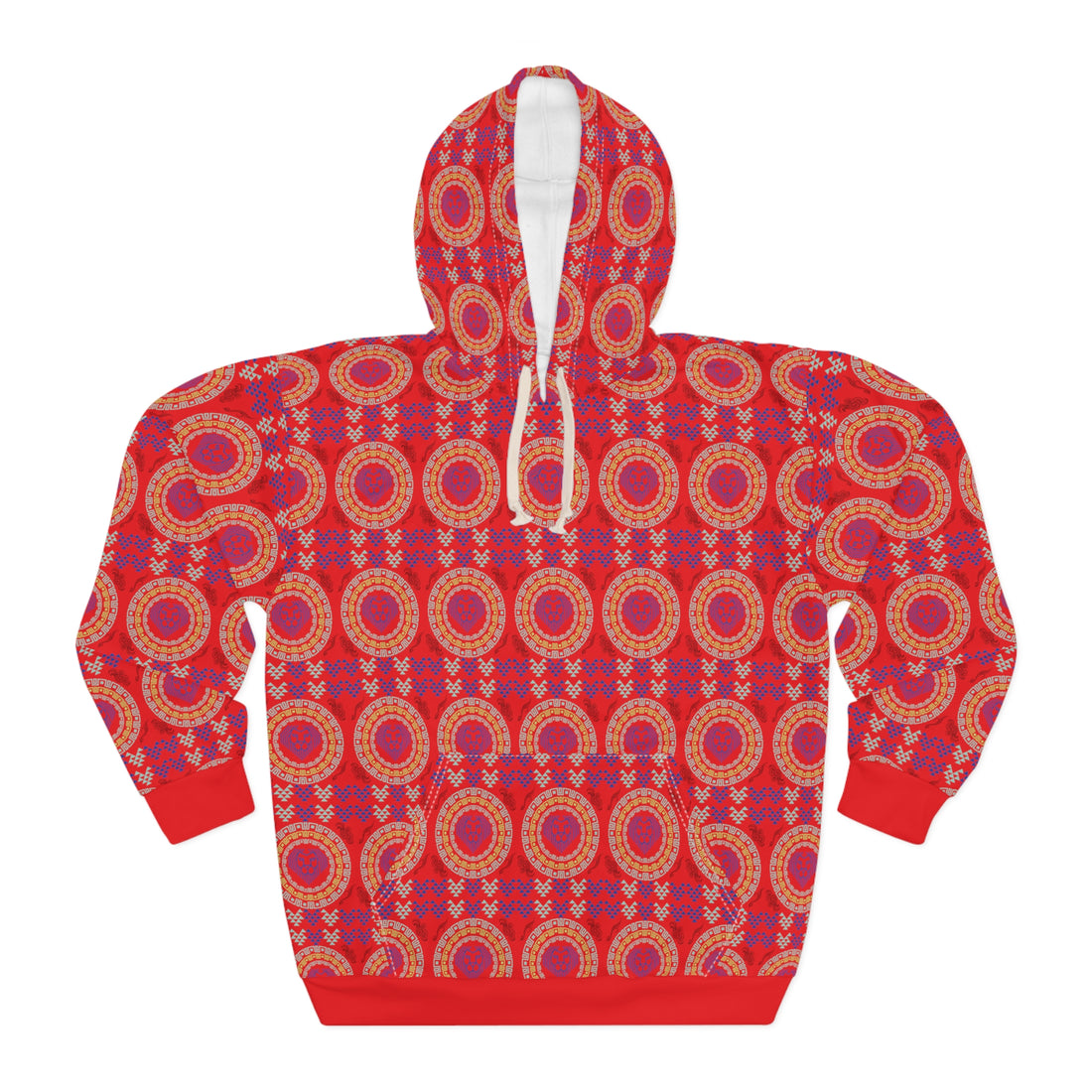 Red Geo Lion Head Pullover Hoodie