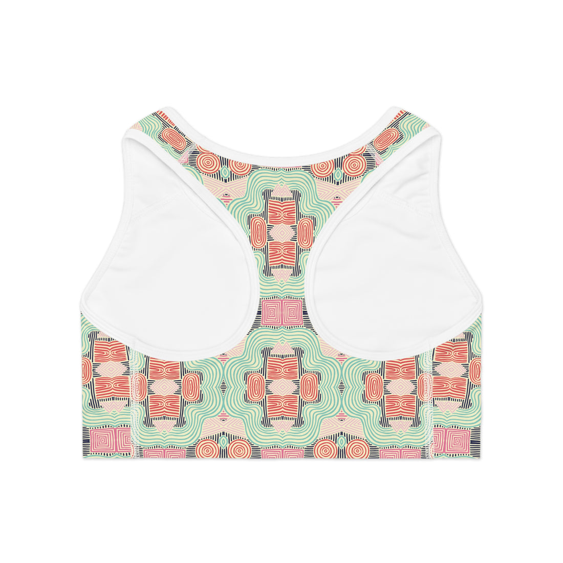 Cream Geometric Print (AOP) Racerback Sports Bra