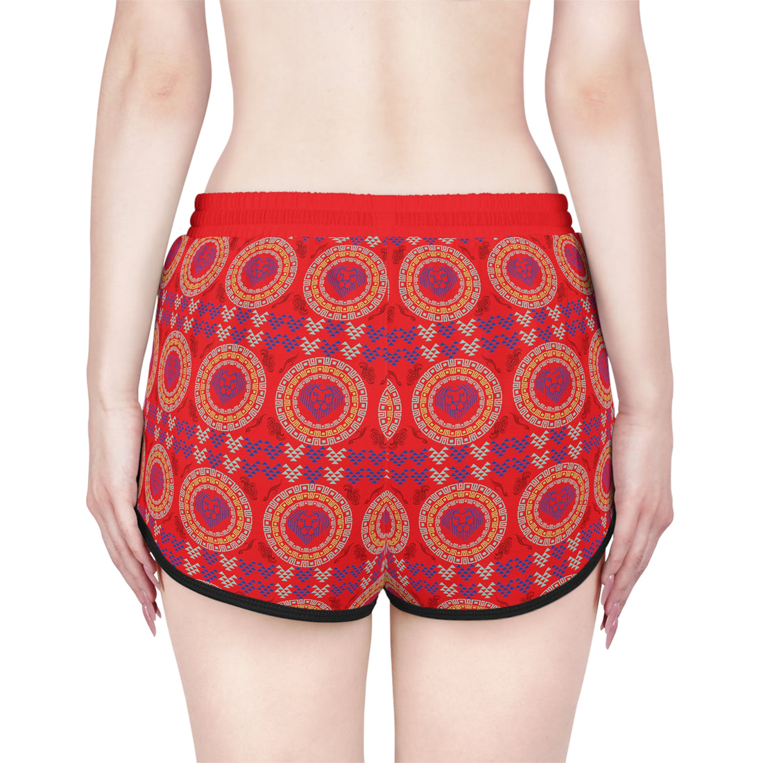 Red Geo Lion Head Relaxed Gym Shorts