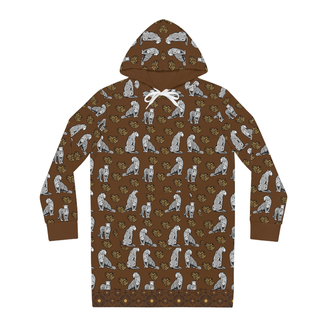 Brown Cheetah Hearts Hoodie Dress (AOP)