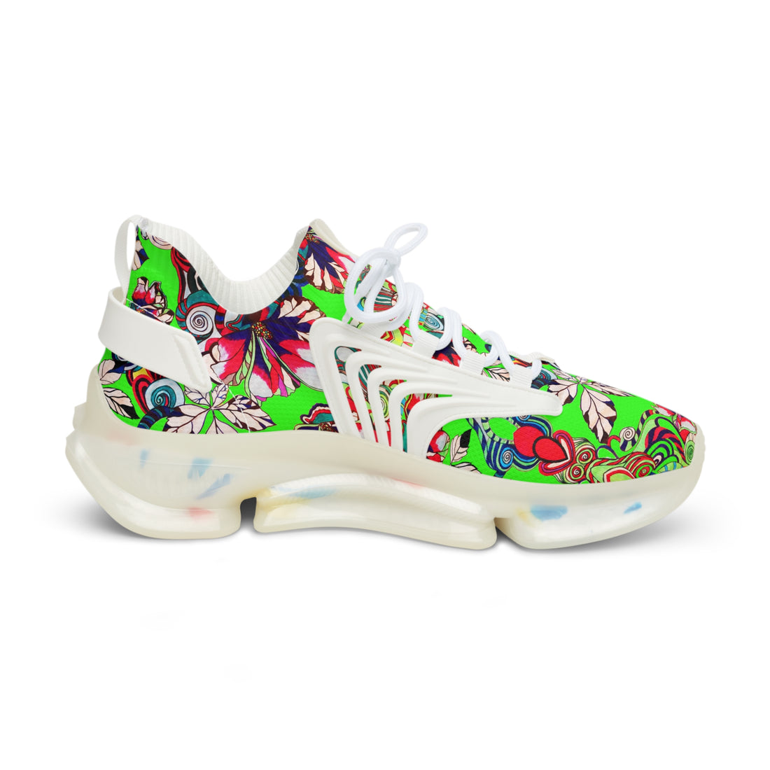 Neon Green Floral Pop OTT Men's Mesh Knit Sneakers