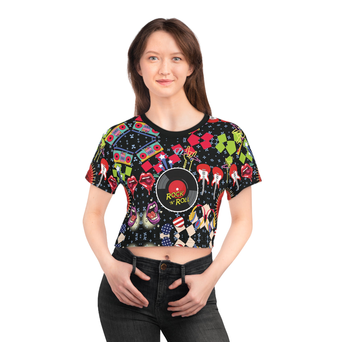 Rock N' Roll AOP Crop Tee
