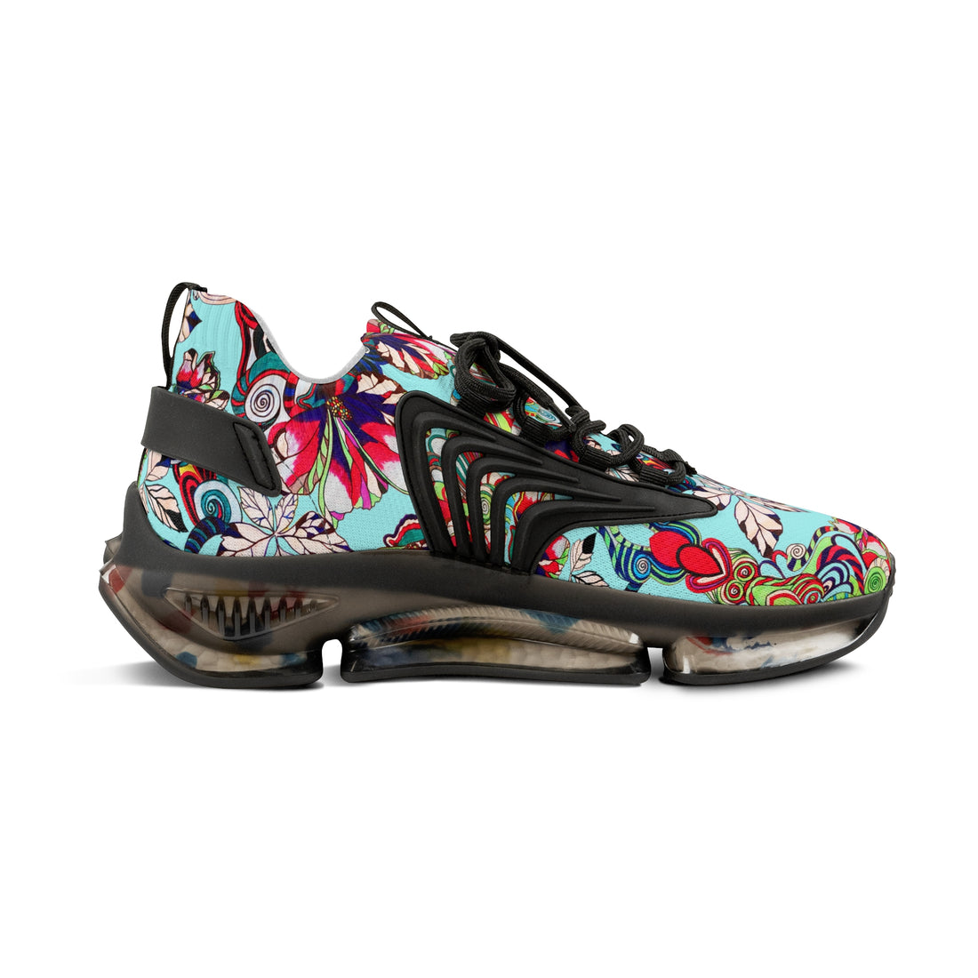 Icy Blue Floral Pop OTT Men's Mesh Knit Sneakers
