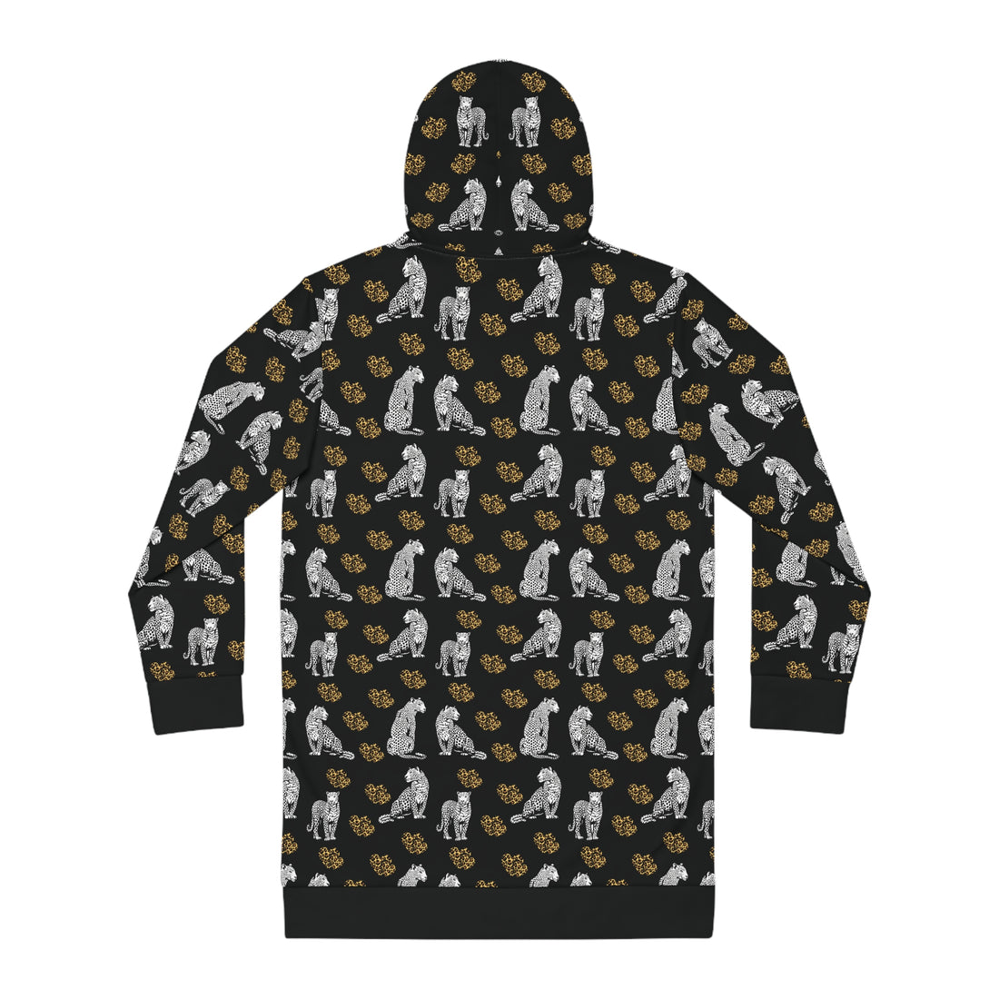 Black Cheetah Hearts Hoodie Dress (AOP)