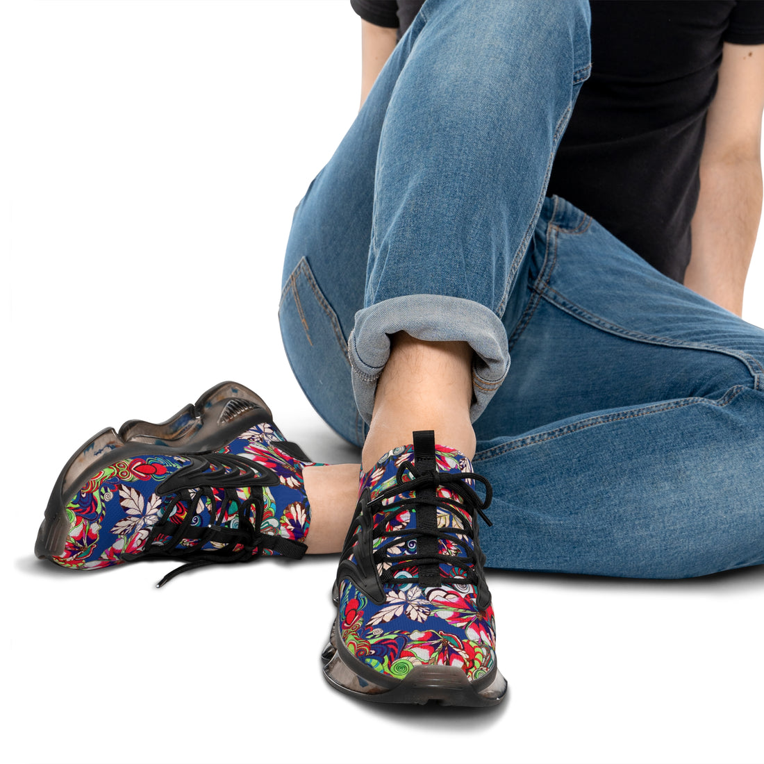 Royal Blue Floral Pop OTT Men's Mesh Knit Sneakers