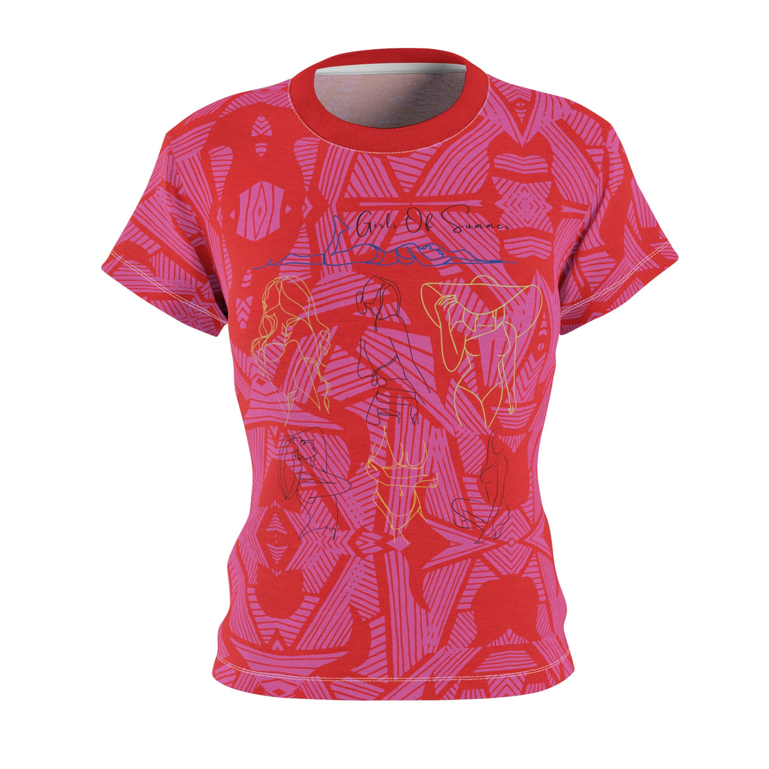 Red Girls Of Summer AOP Women's Cap Sleeves T-shirt