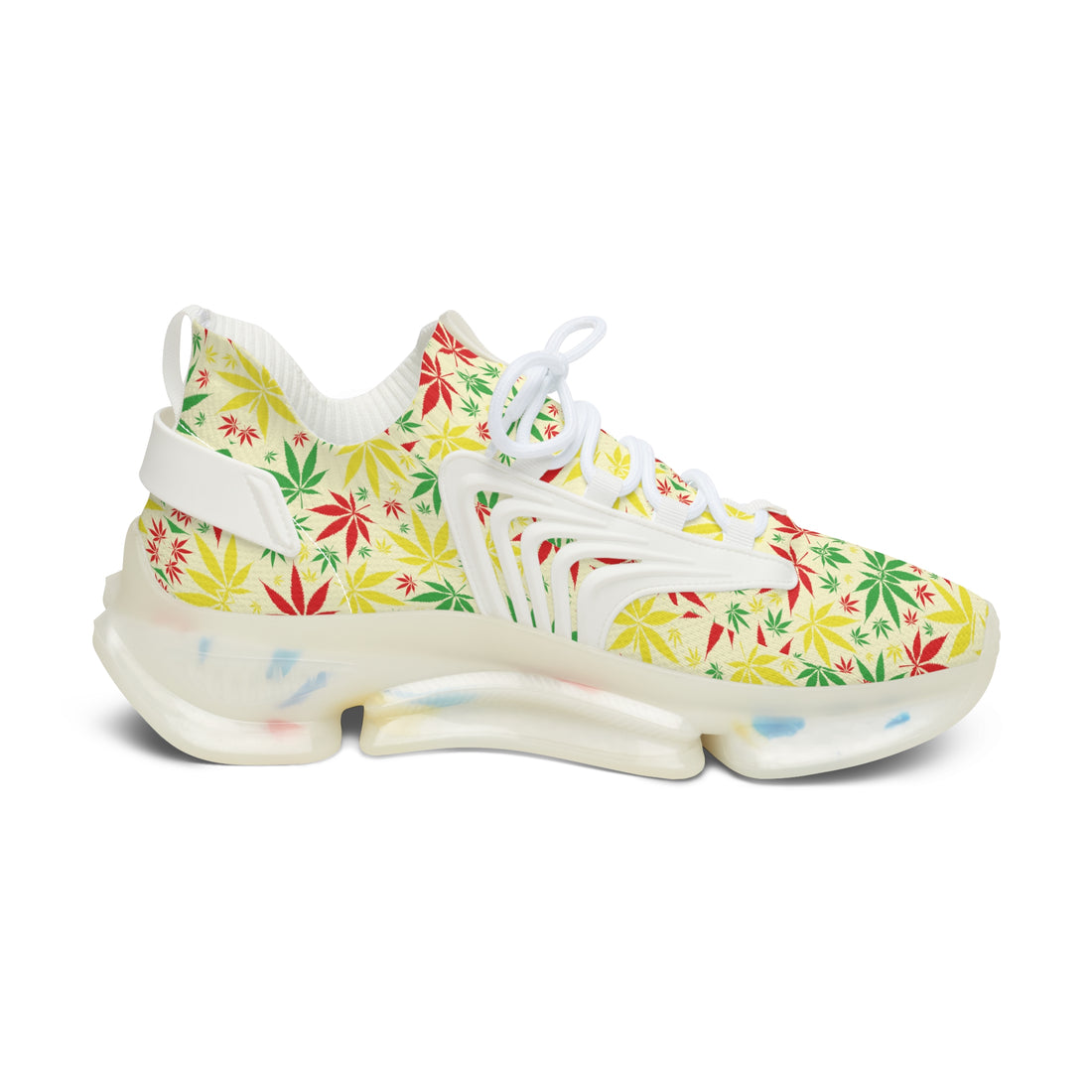 Cream Tropical Rasta Toned Women's Mesh Knit Sneakers