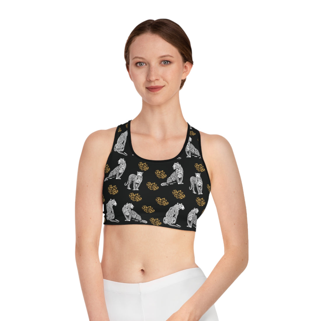 Black Cheetah Hearts (AOP) Sports Bra
