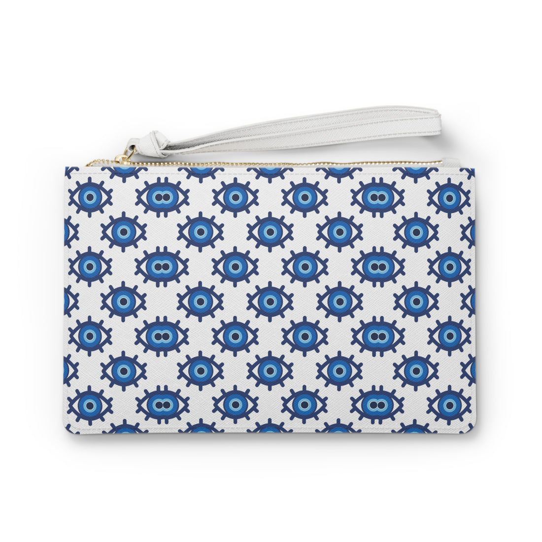evil eye print white clutch bag