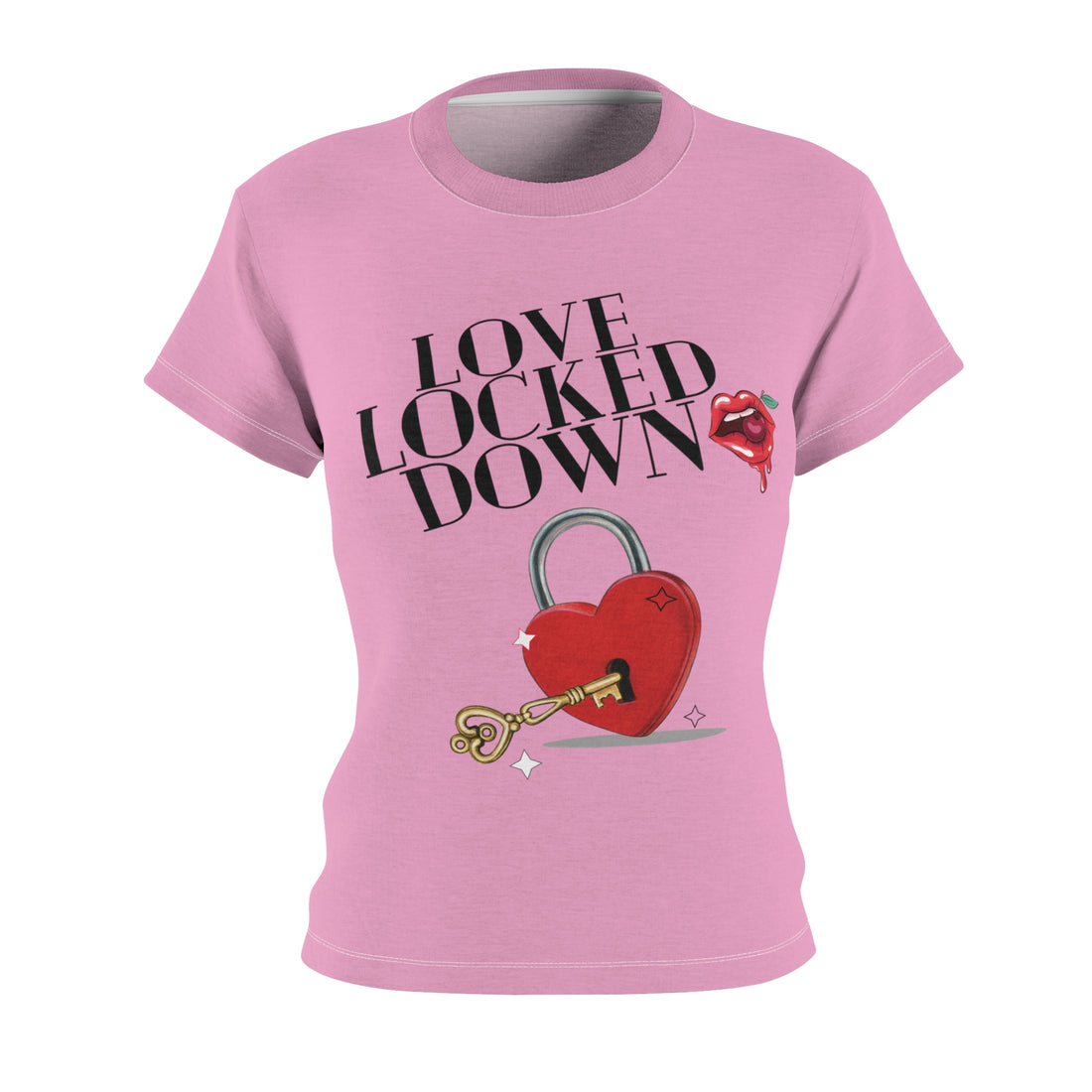 Muted Pink Love Locked Typography AOP Women's Cap Sleeves T-shirt