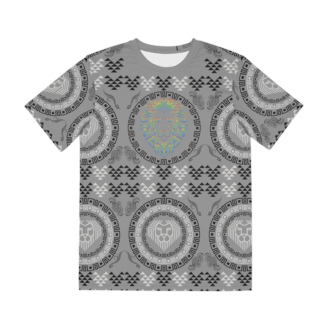 Grey Geo Lion Head Polyester Tee (AOP)