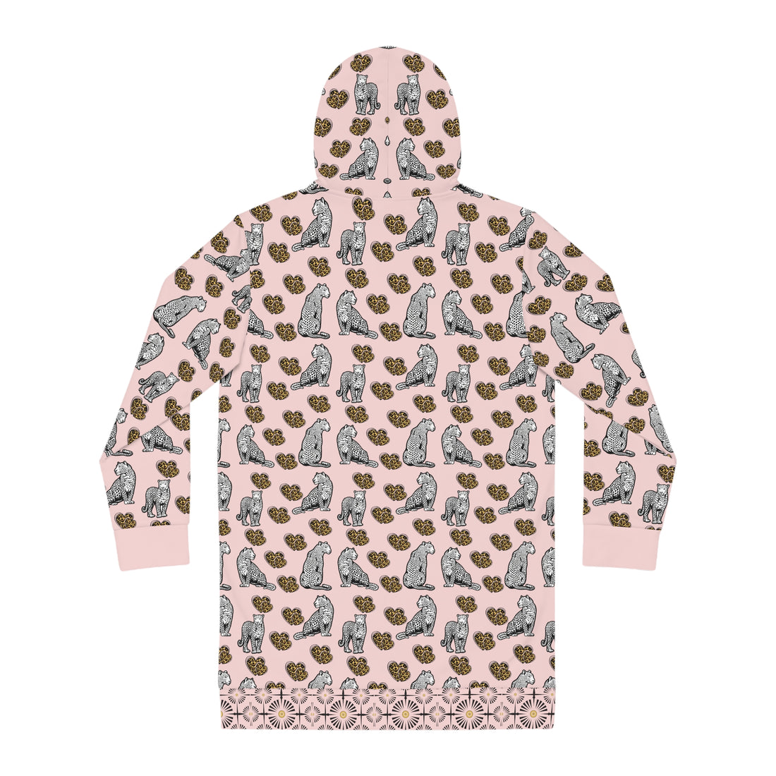 Pale Pink Cheetah Hearts Hoodie Dress (AOP)