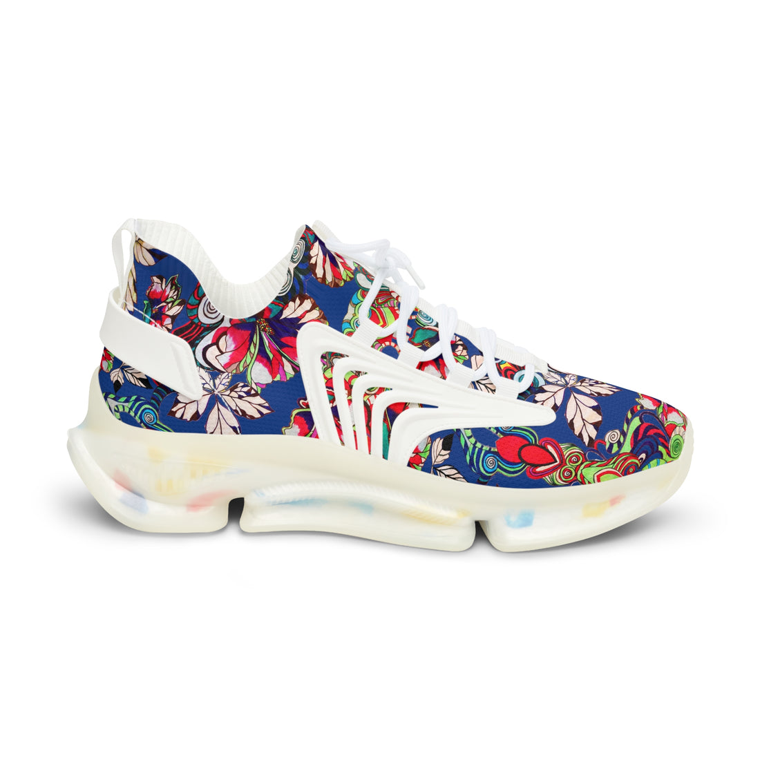 Royal Blue Floral Pop OTT Men's Mesh Knit Sneakers