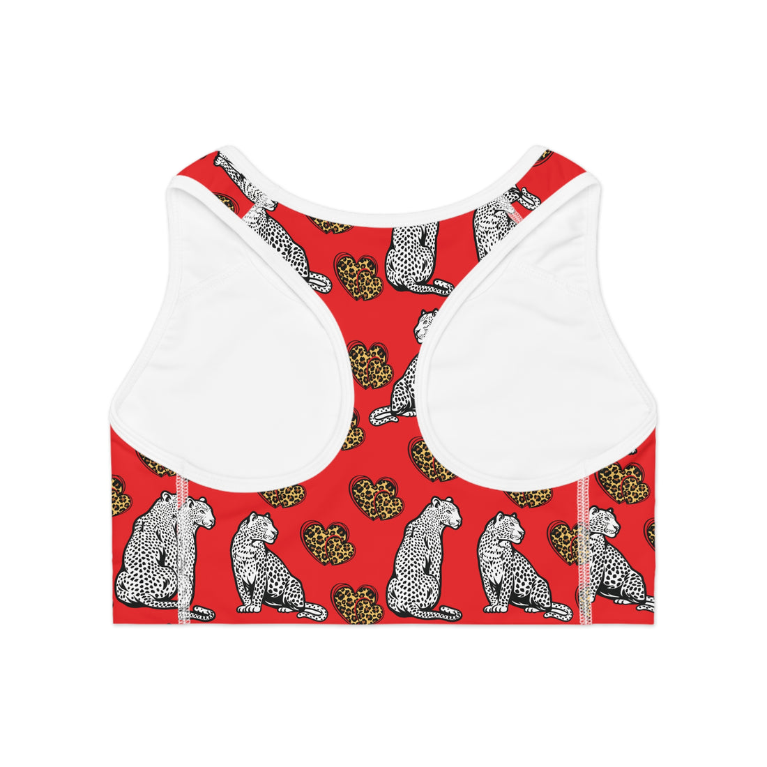 Red Cheetah Hearts (AOP) Sports Bra
