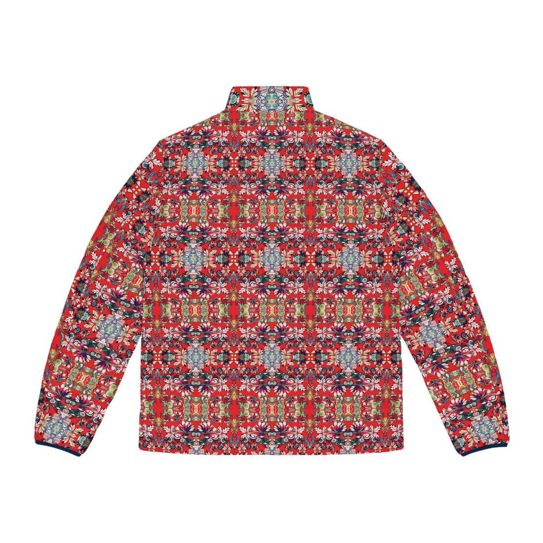 Red Artsy Floral Pop Men's Puffer Jacket