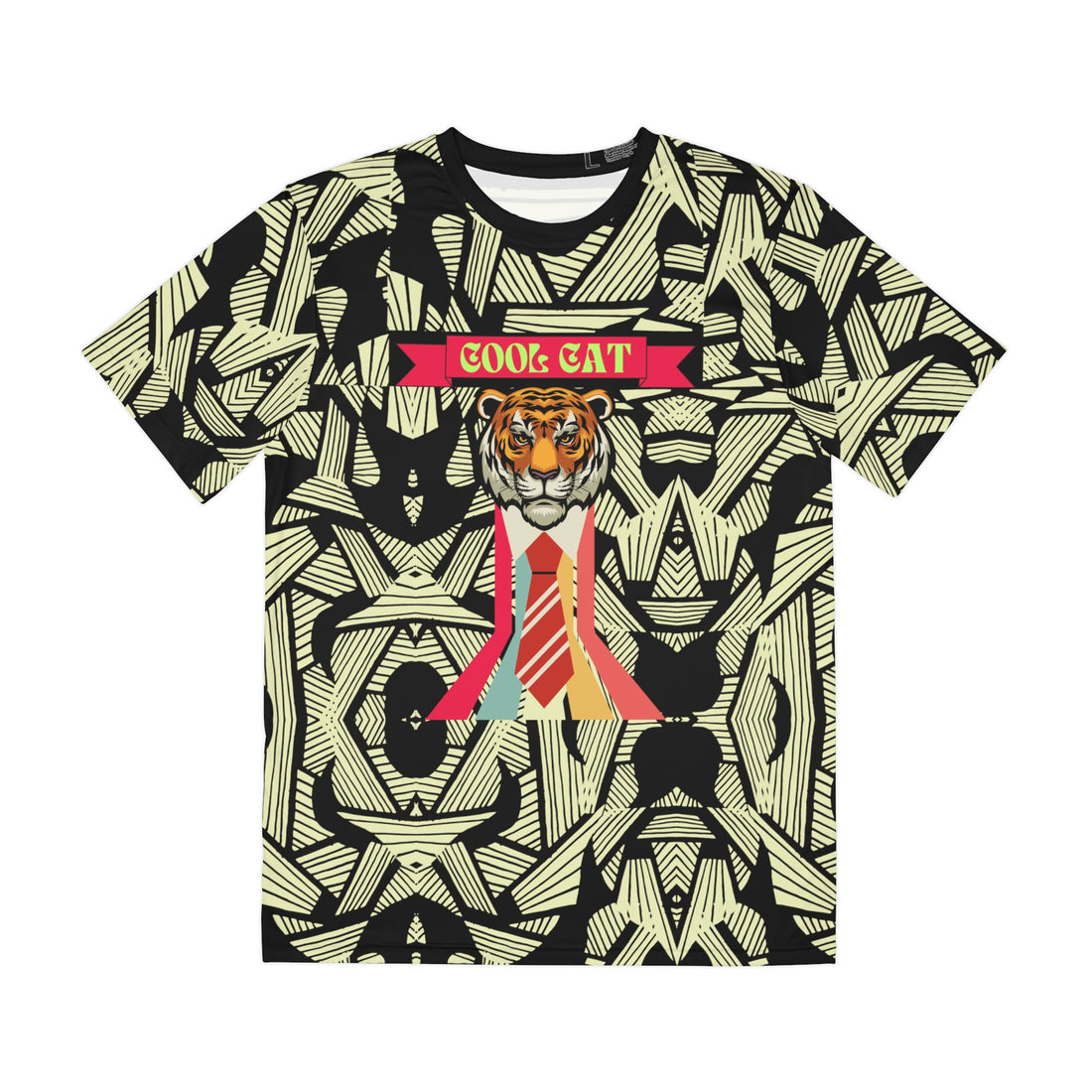 Black Cool Cat Men's Polyester Tee (AOP)