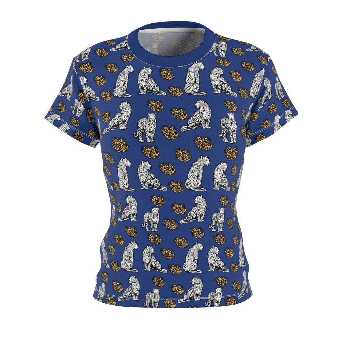 Blue Cheetah Hearts AOP Women's Cap Sleeves T-shirt
