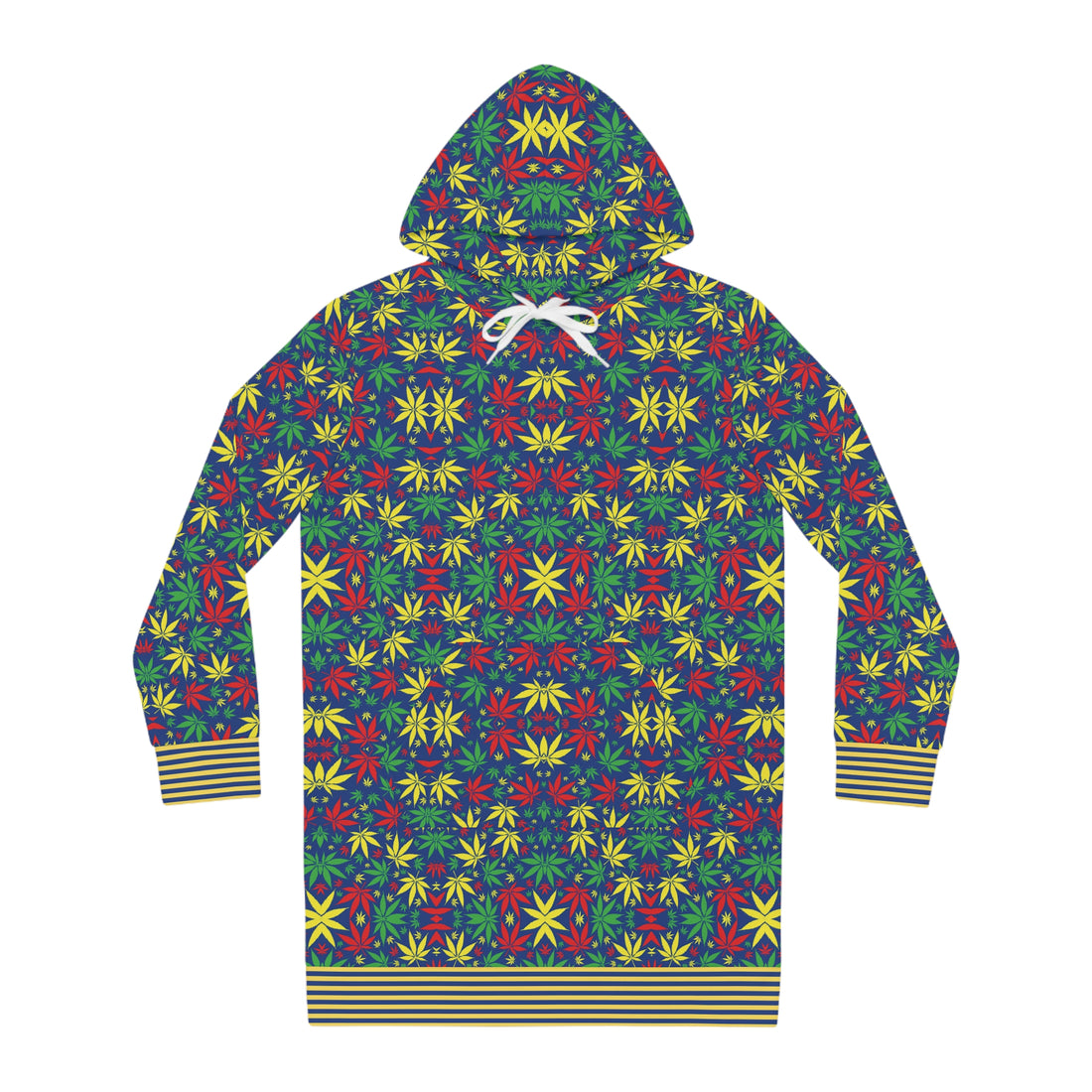 Blue Tropical Rasta Toned Hoodie Dress (AOP)