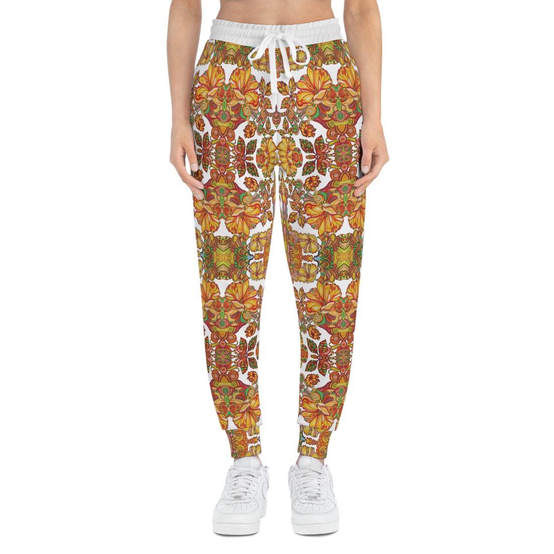 White AOP Artsy Floral Joggers