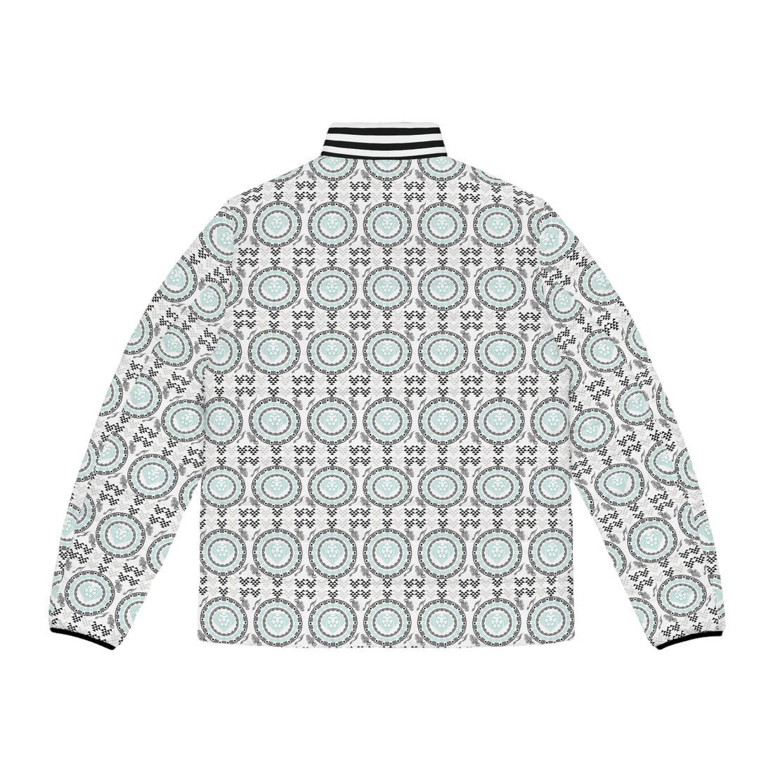 White Geo Lion Head Men's Puffer Jacket