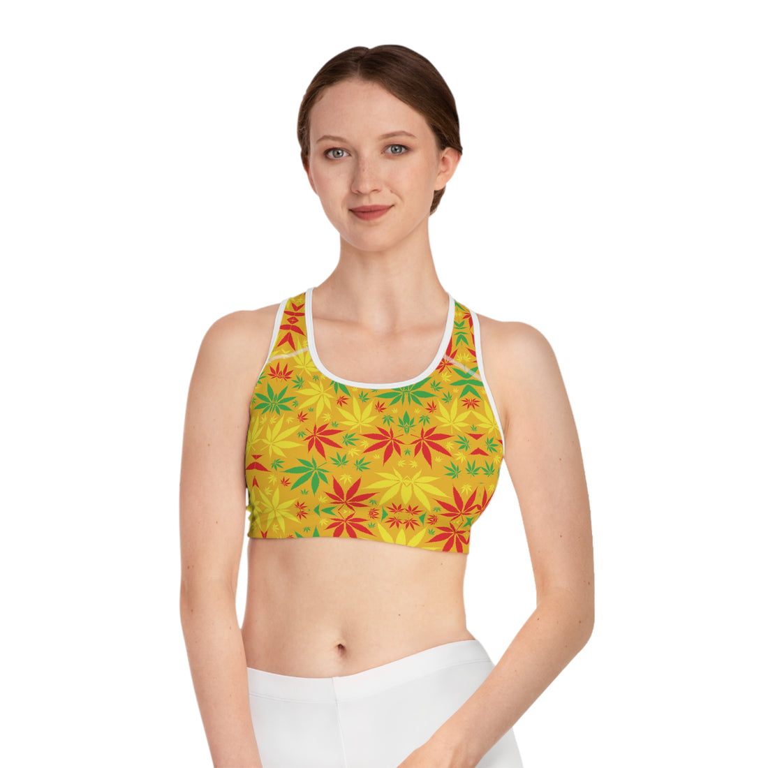 Yellow Tropical Rasta Toned Racer Back (AOP) Sports Bra