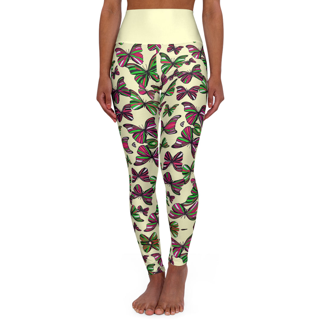 Cream Butterfly Kaleidoscope Yoga Leggings