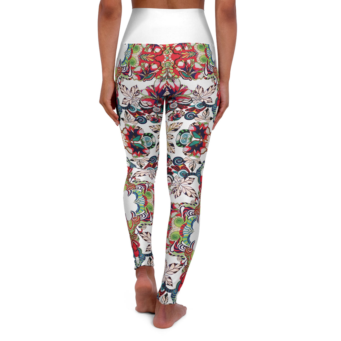 White Graphic Floral Yoga Leggings