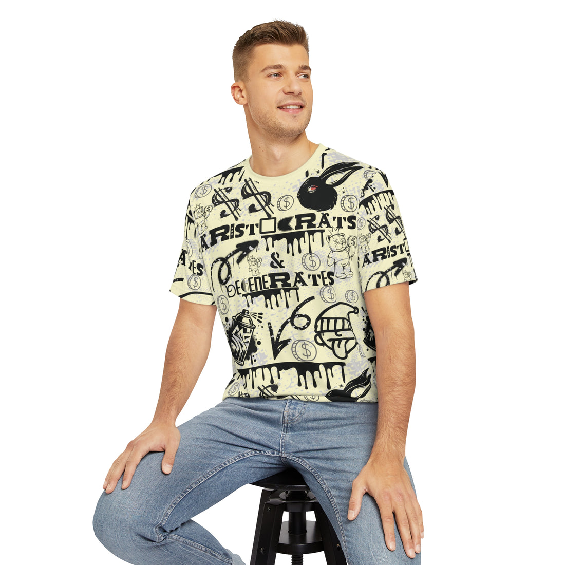Cream Graphic Polar Men's Polyester Tee (AOP)