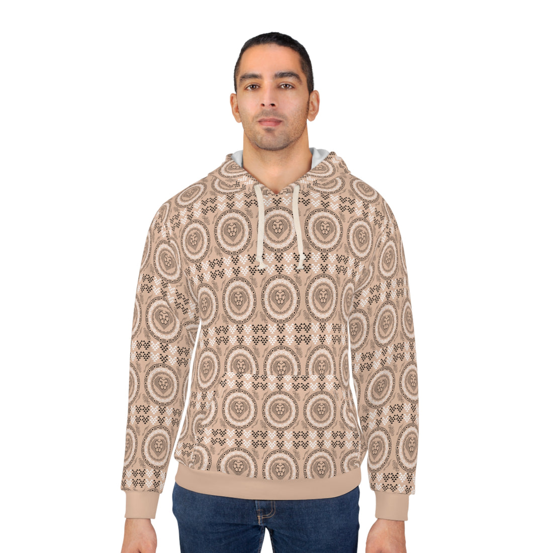 Nude Geo Lion Head Pullover Hoodie