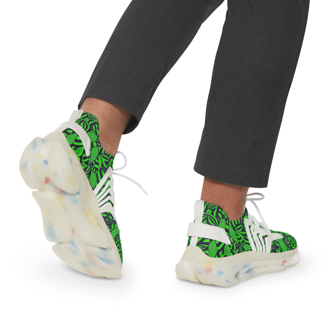 Neon Green Tropical Minimalist OTT Men's Mesh Knit Sneakers