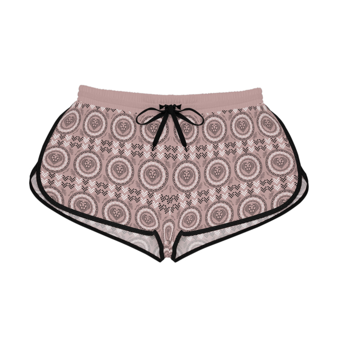 Taupe Geo Lion Head Relaxed Gym Shorts