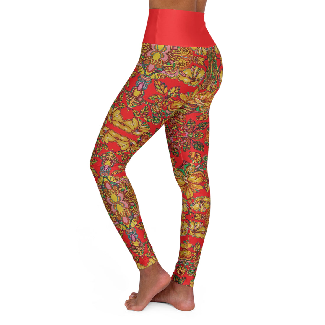 Red Artsy Floral Yoga Leggings