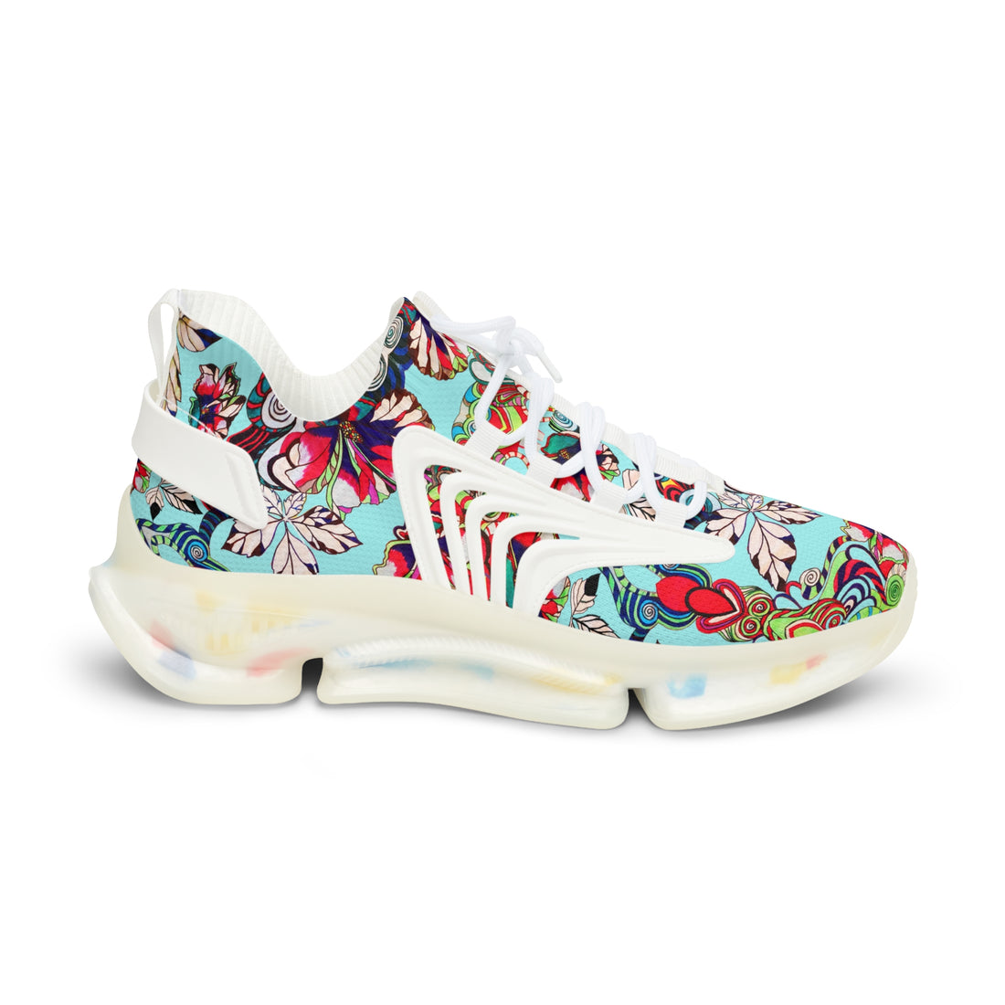 Icy Blue Floral Pop OTT Men's Mesh Knit Sneakers