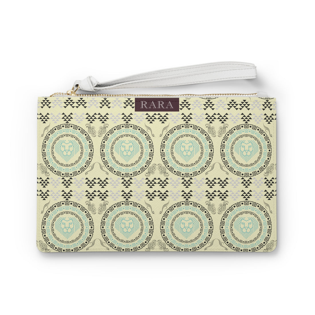 Cream Geo Lion Head Clutch Bag