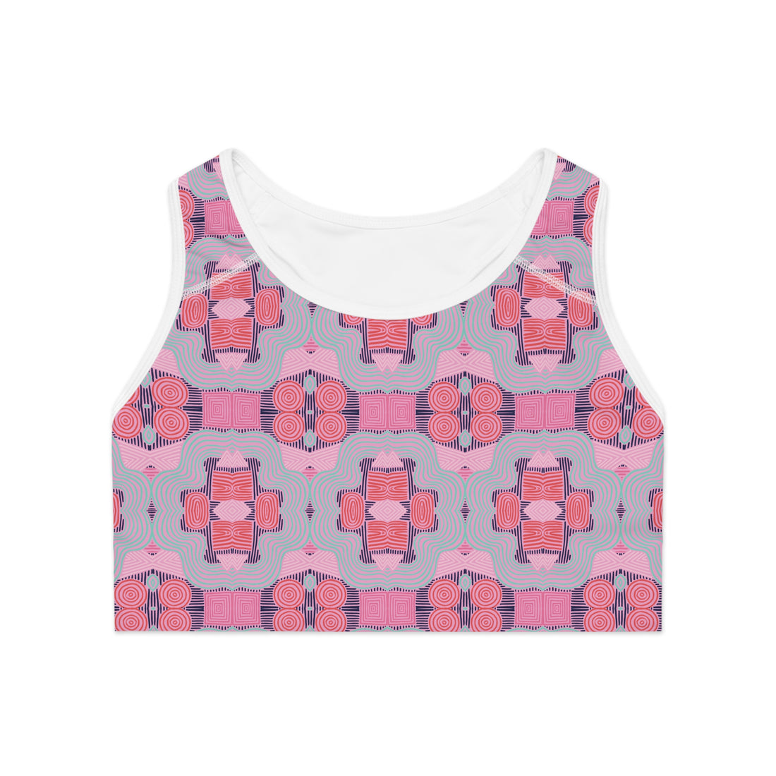 Muted Pink Geometric Print (AOP) Racerback Sports Bra