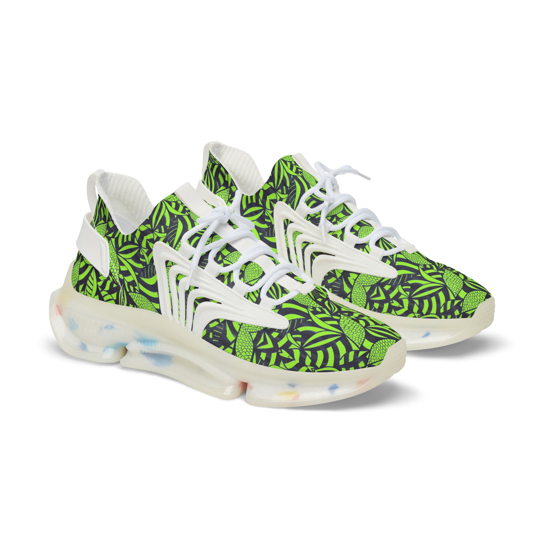 lime men's green tropical print mesh knit sneakers