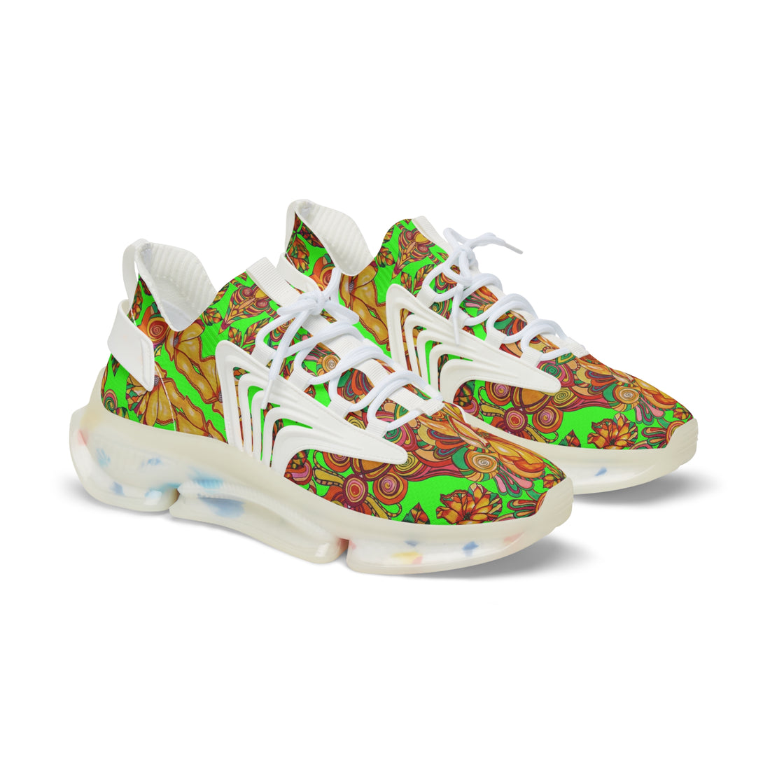 men's neon green floral print mesh knit sneakers