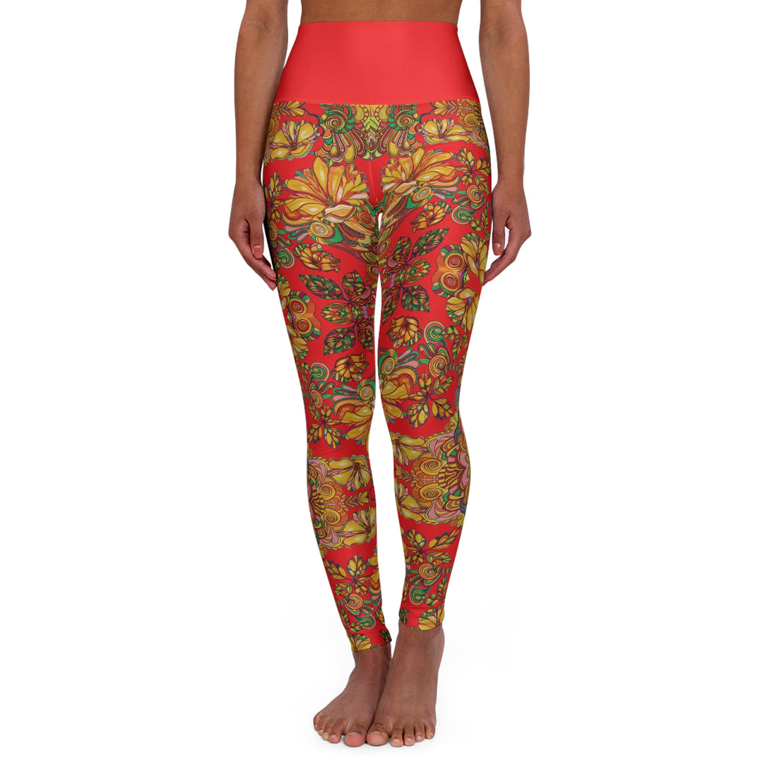 Red Artsy Floral Yoga Leggings