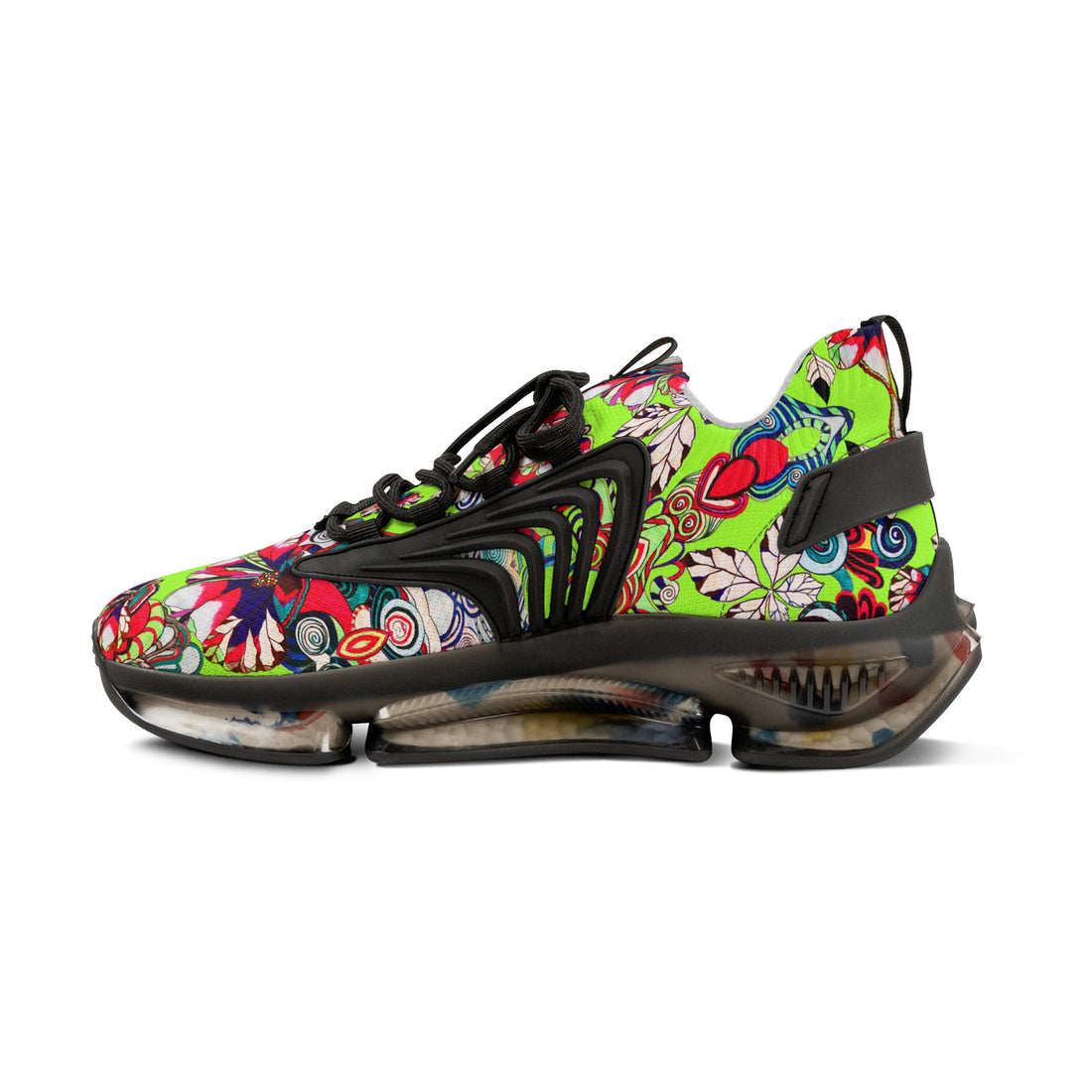 Lime Green Floral Pop OTT Men's Mesh Knit Sneakers