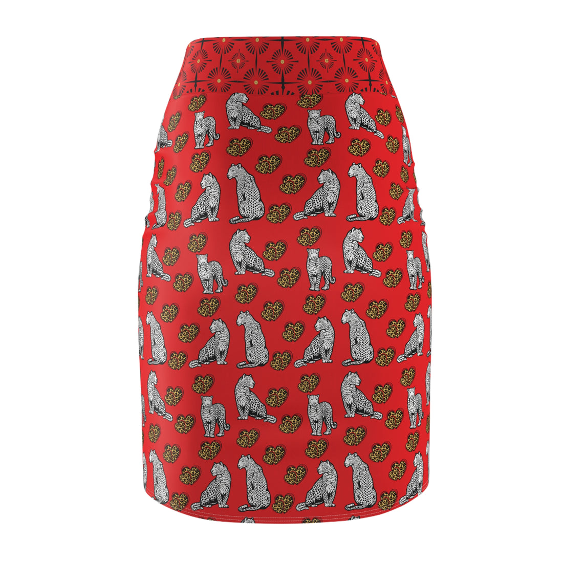 Red Cheetah Hearts Pencil Skirt