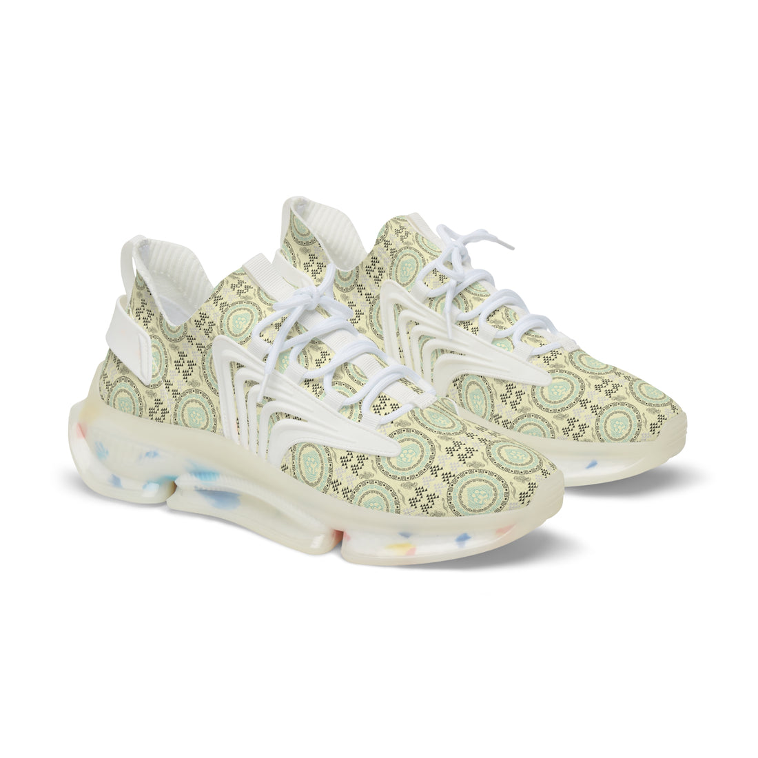Cream Geo Lion Head Men's Mesh Knit Sneakers