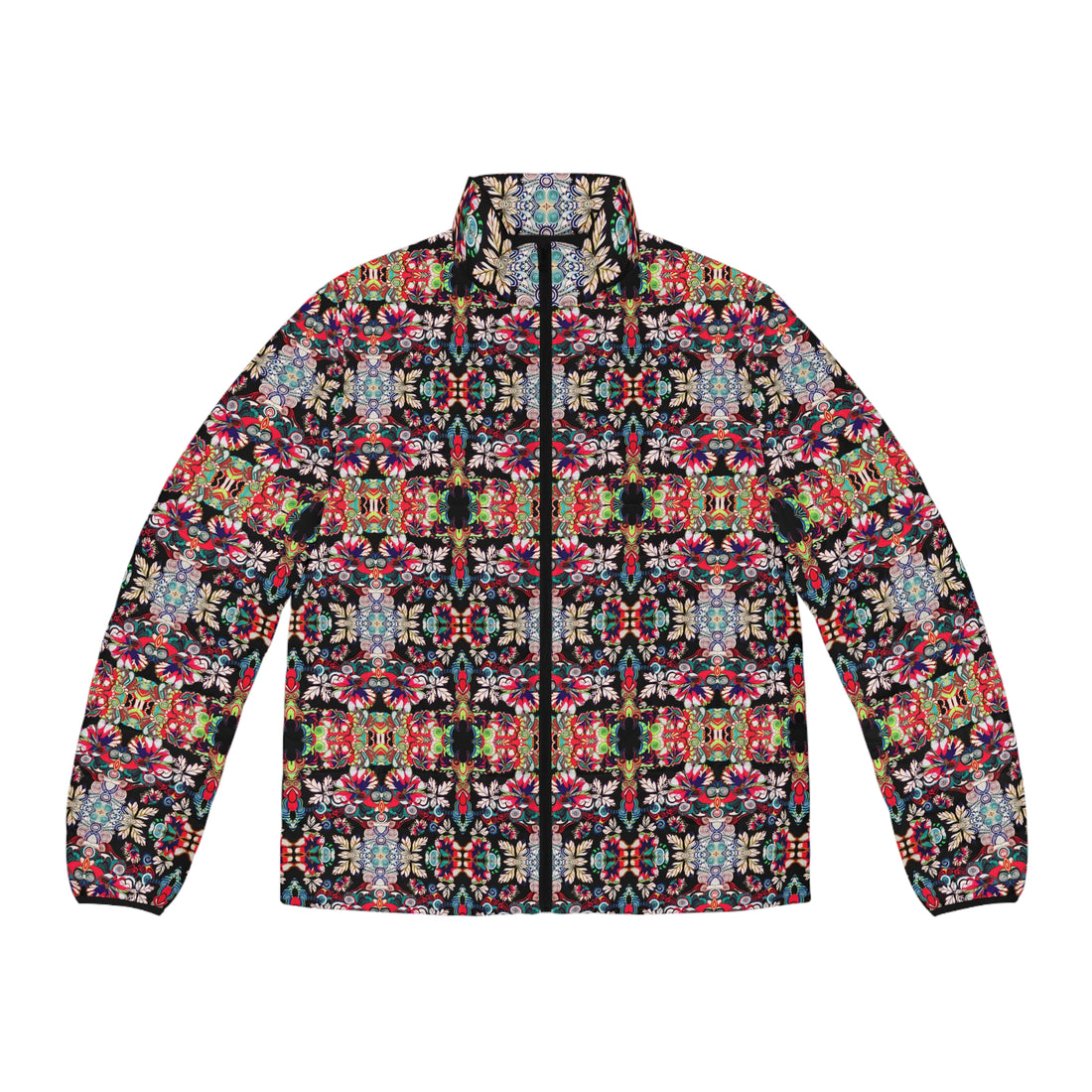 Black Artsy Floral Pop Men's Puffer Jacket