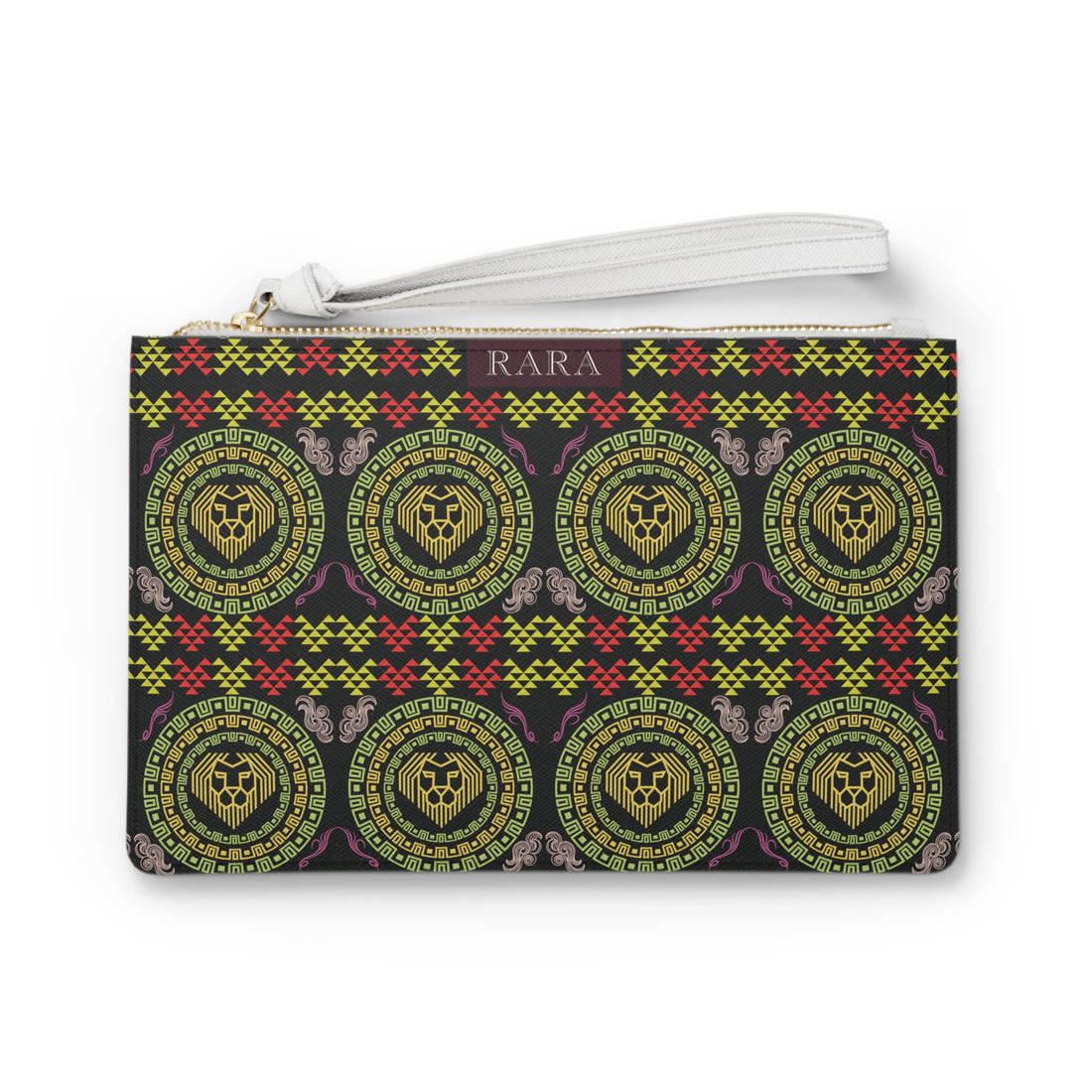 Black Geo Lion Head Clutch Bag