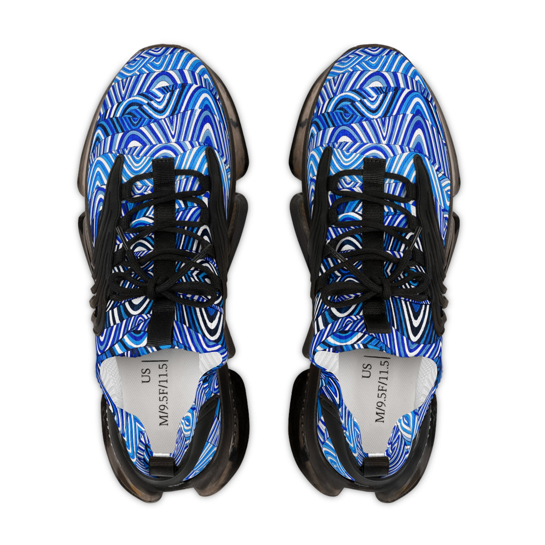 white sonic waves print mesh knit sneakers