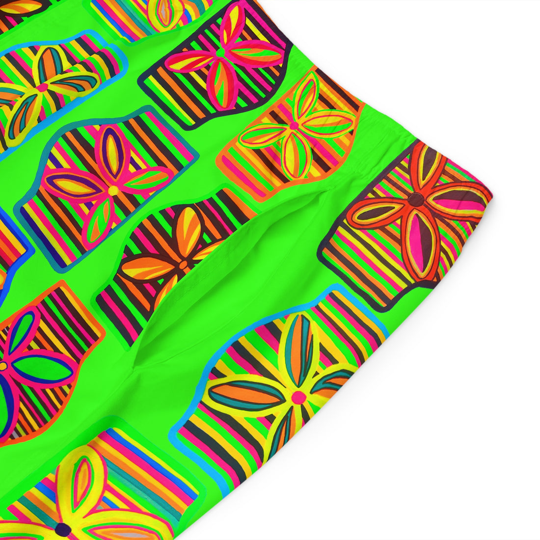 Neon Green Deco Print Men's Board Shorts (AOP)