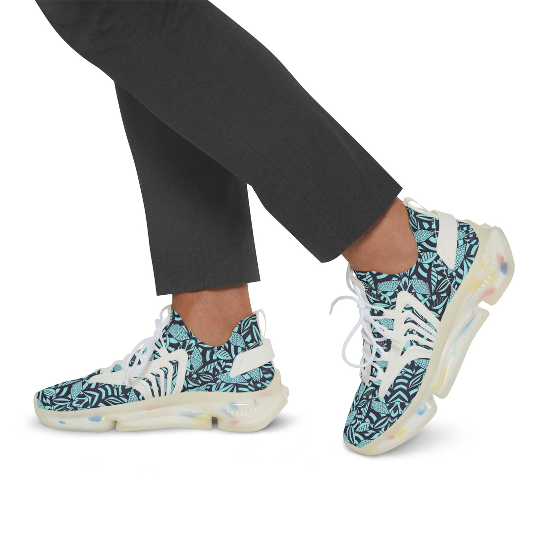 Icy Blue Tropical Minimalist OTT Men's Mesh Knit Sneakers