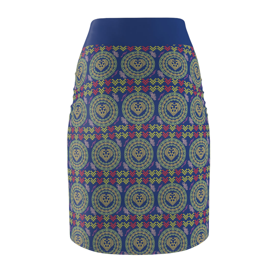 Blue Geo Lion Head Pencil Skirt